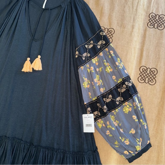 Free People NWT! Women'S Mix It Up Floral Beaded Tunic Dress Or Blouse In Black - Picture 10 of 17